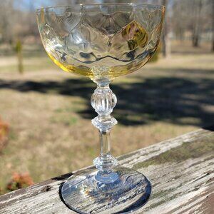 FOSTORIA 6008 Topaz Yellow Dimple Optic 5 3/8" Champagne Tall Sherbet Stem Glass